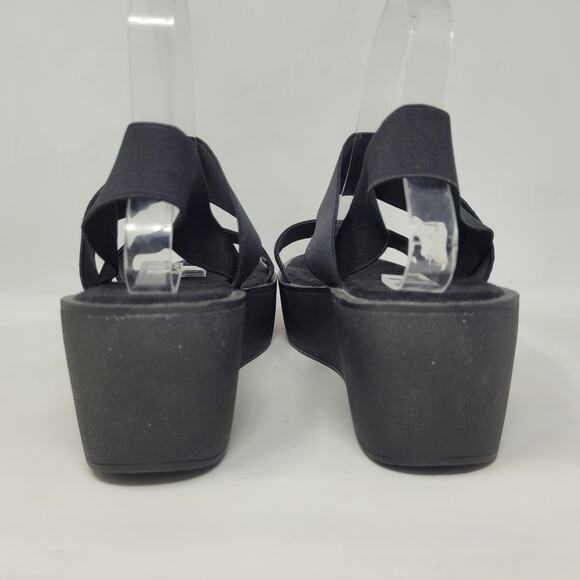 J/Slides Sandals 10 Black Wedge Platform Slingback Slides Chunky Strappy 90s NEW - Picture 7 of 12